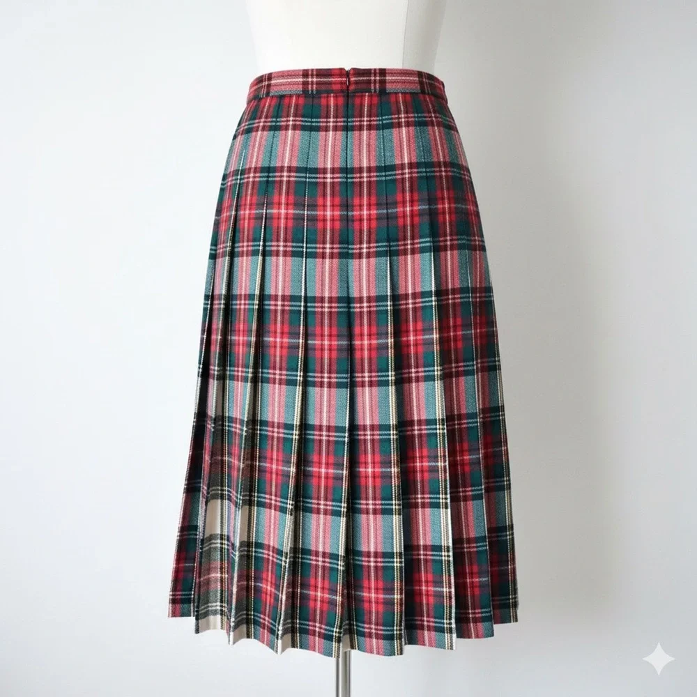 Vintage 80s Summit Sportwear Tartan Pleated Wrap Skirt Union Made in USA Size 6 - Picture 3 of 13